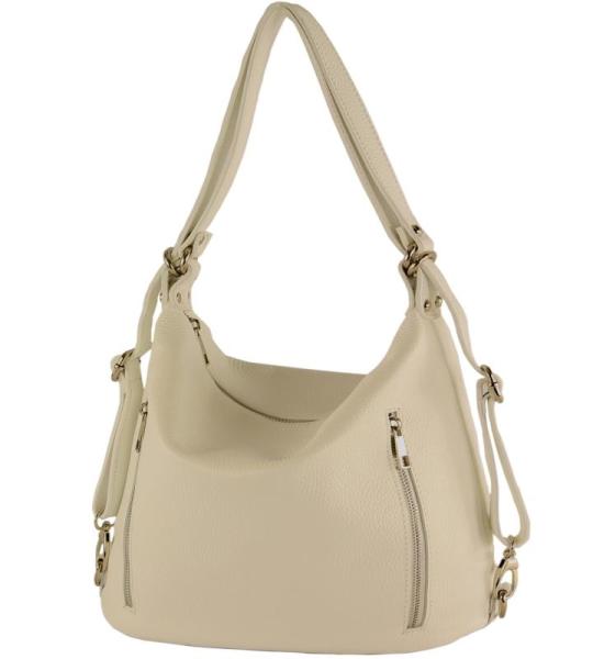 - T249 - ital. Dames rugzak tas 2 in 1 leer, Crème, Medium