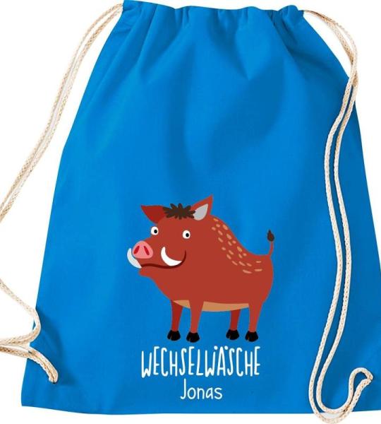 ShirtInStyle Kinder Turnbeutel, lustige Tiere Wildschwein, Wechselwäsche mit Wunschtext, Kinder, Tiere Zoo Kindertag Beutel
