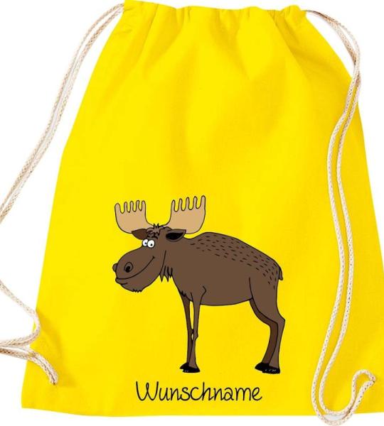 ShirtInStyle Kinder Turnbeutel, lustige Tiere Elch Hirsch mit Wunschnamen, Kinder, Tiere Zoo Kindertag Beutel
