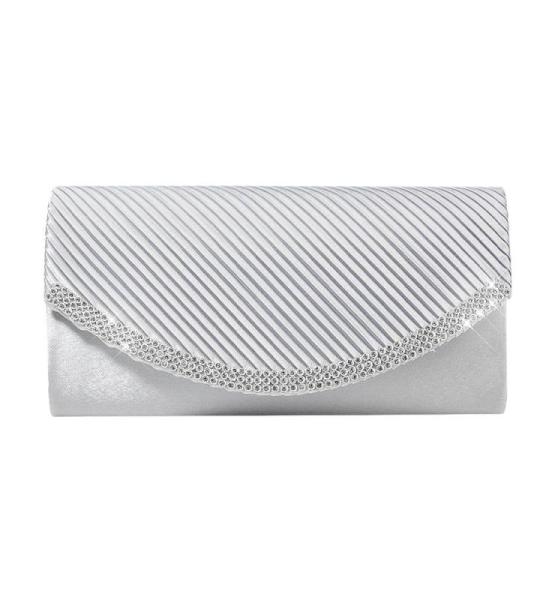 Clutch Bags voor Vrouwen Sprankelende Strass Diamante Satijn Avondtas Afneembare Ketting Riem Handtas Bruiloft Engagement Cocktail Party Banket Datum Prom Formele Jurk Dames, Zilve