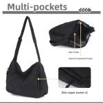 EVEOUT Puffer schoudertas voor dames, grote gewatteerde schoudertassen, lichte puffy tote shopper, gewatteerde schoudertassen, draagtas, werktas, zwart