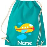 Shirtinstyle Gymtas, vliegtuig met gewenste naam, kinderen, stoffen tas, kinderrugzak, jute, gymtas,
