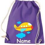 Shirtinstyle Gymtas, vliegtuig met gewenste naam, kinderen, stoffen tas, kinderrugzak, jute, gymtas,