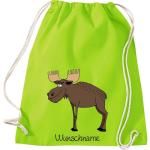 ShirtInStyle Kinder Turnbeutel, lustige Tiere Elch Hirsch mit Wunschnamen, Kinder, Tiere Zoo Kindertag Beutel