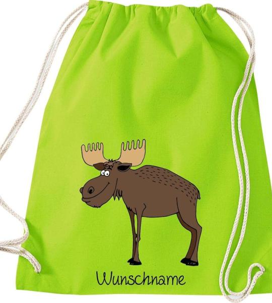 ShirtInStyle Kinder Turnbeutel, lustige Tiere Elch Hirsch mit Wunschnamen, Kinder, Tiere Zoo Kindertag Beutel