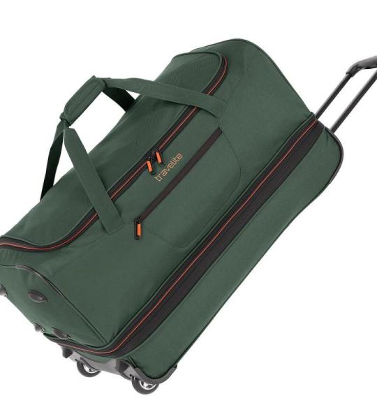 travelite 2-wiel trolley reistas mt. L met expansievouw, bagage serie Basics: zachte bagage reistas met wielen met extra volume, 096276, groen/oranje, reistas met wieltjes