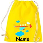 Shirtinstyle Gymtas, vliegtuig met gewenste naam, kinderen, stoffen tas, kinderrugzak, jute, gymtas,