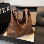 Generisch Suède schoudertas voor dames, retro lederen schoudertas, effen, trendy werktas met haspensluiting, vintage draagtas