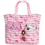 Grote strandtas voor dames, schoudertas, handtas, waterdicht, zanddicht met ritssluiting, voor zwembad, fitnessstudio, reizen, met zak voor natte spullen., roze flamingo