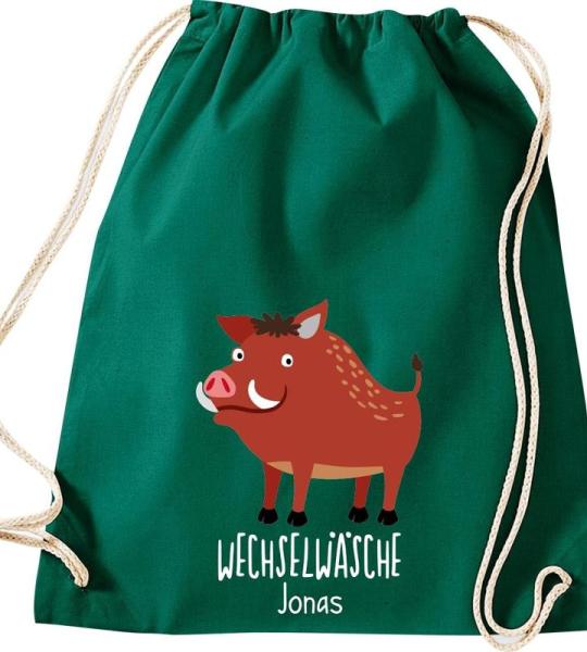 ShirtInStyle Kinder Turnbeutel, lustige Tiere Wildschwein, Wechselwäsche mit Wunschtext, Kinder, Tiere Zoo Kindertag Beutel