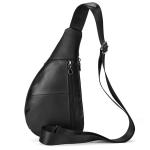 Echt lederen draagtas voor mannen casual crossbody rugzak kleine schoudertas borsttas voor reizen sport - 9050 zwart, Zwart