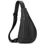 Echt lederen draagtas voor mannen casual crossbody rugzak kleine schoudertas borsttas voor reizen sport - 9050 zwart, Zwart