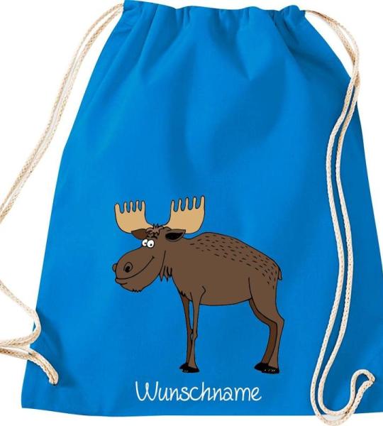 ShirtInStyle Kinder Turnbeutel, lustige Tiere Elch Hirsch mit Wunschnamen, Kinder, Tiere Zoo Kindertag Beutel