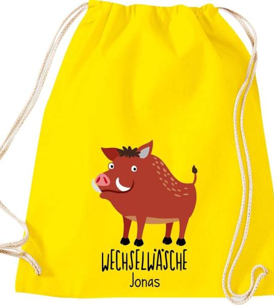 ShirtInStyle Kinder Turnbeutel, lustige Tiere Wildschwein, Wechselwäsche mit Wunschtext, Kinder, Tiere Zoo Kindertag Beutel