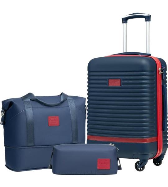 COOLIFE Koffer trolley koffer reiskoffer van ABS hard shell trolley 4 wielen TSA-slot de koffer bevat 1 reistas en 1 toilettas, blauw/rood, koffer