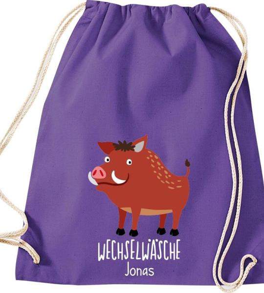 ShirtInStyle Kinder Turnbeutel, lustige Tiere Wildschwein, Wechselwäsche mit Wunschtext, Kinder, Tiere Zoo Kindertag Beutel