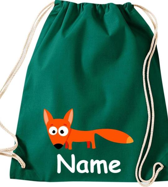 Shirtinstyle Gymtas, dierenvos met wensnaam, kinderen, stoffen tas, kinderrugzak, jute, gymtas,