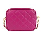 , Dames schoudertas, gewatteerd, van echt leer, gemaakt in Italië, model Nora, kleine tas met ketting schoudertas clutch voor dames, elegant meisje, Fuchsia