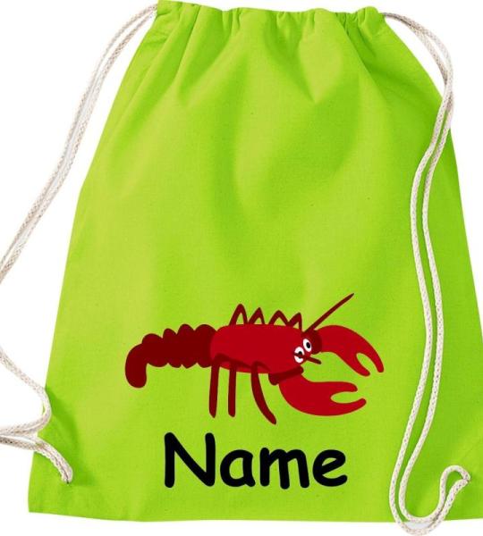 ShirtInStyle Turnbeutel, Tiere Hummer mit Wunschnamen, Kinder, Stoffbeutel, Kinderrucksack, Jute, Gymsack,