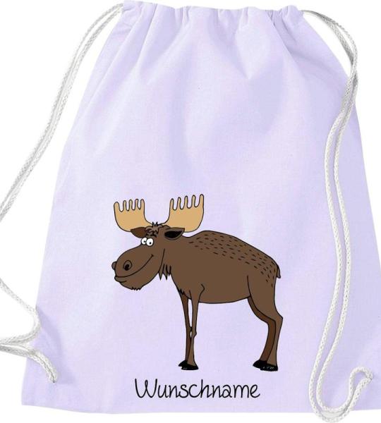 ShirtInStyle Kinder Turnbeutel, lustige Tiere Elch Hirsch mit Wunschnamen, Kinder, Tiere Zoo Kindertag Beutel