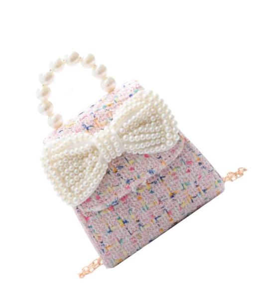 COLLBATH Met schattige kleine schouder meisjes munt elegante dames kinderen strikje meisje voor strik kind kunstmatige schattige parel lieflijke mode portemonnee handtas tas