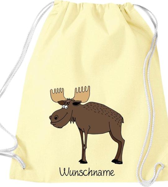 ShirtInStyle Kinder Turnbeutel, lustige Tiere Elch Hirsch mit Wunschnamen, Kinder, Tiere Zoo Kindertag Beutel