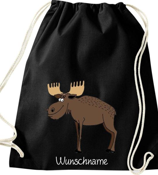 ShirtInStyle Kinder Turnbeutel, lustige Tiere Elch Hirsch mit Wunschnamen, Kinder, Tiere Zoo Kindertag Beutel