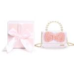 LIGUL Kinder-Schultertasche für kleine Mädchen, niedliche Schleife, Prinzessinnen-Umhängetasche, Baby-Geldbörsen, Mini-Perlen-Handtasche, 2–5 Jahre alt (Weiß)