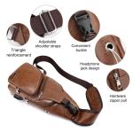 DONGKER Sling Crossbody Bag voor heren, PU-leer, borsttas, schoudertas, reistas met USB-aansluiting voor casual, outdoor, wandelen, reizen