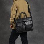 1 stuk handgemaakte aktetas voor heren, retro laptoptas, grote capaciteit, crossbody herentas (B, 27 x 36 x 10 cm)