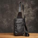 YADECN Borstzak van echt leer voor heren, heuptas, schoudertas, casual, rundleer, trendy herentas, designertas, D