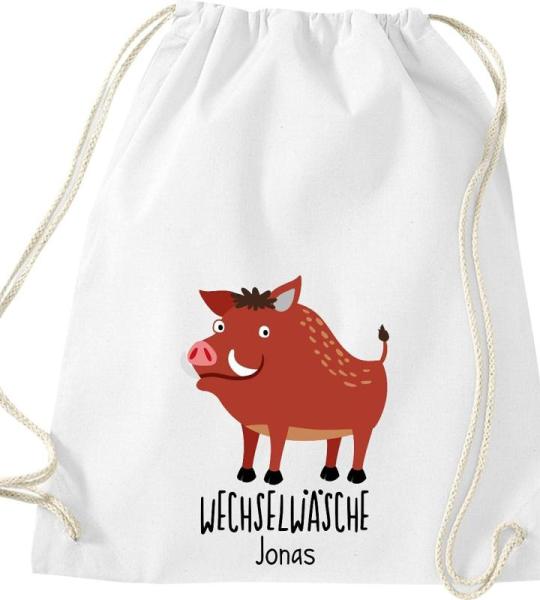 ShirtInStyle Kinder Turnbeutel, lustige Tiere Wildschwein, Wechselwäsche mit Wunschtext, Kinder, Tiere Zoo Kindertag Beutel