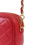 , Nora Gewatteerde damesschoudertas met ketting, van echt leer, gemaakt in Italië, kleine tas voor clutch ceremonie, elegant, model Nora, Rood, 21x7x15 cm