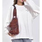 Sling tas voor heren, leren borsttas, waterdichte , casual lichte tas, mobiele telefoontas, crossbody tas voor wandelen, fietsen, kamperen, donkerbruin