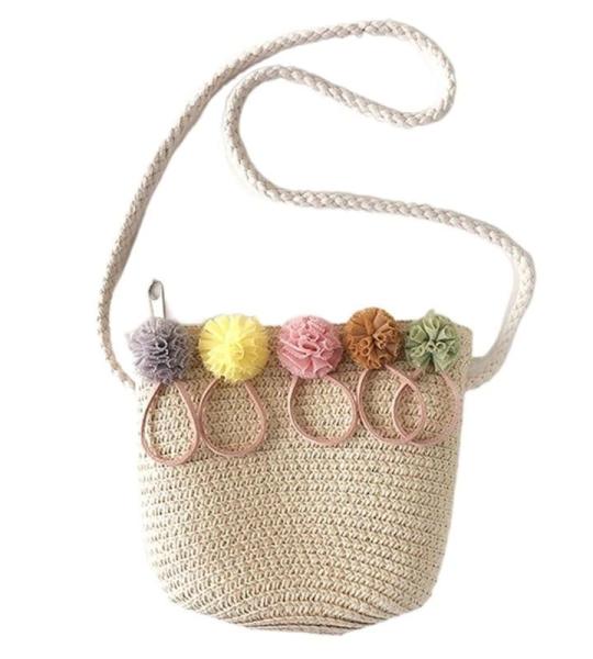 FJZFXKZL Strandtas, stro, handgemaakte zomer, kinderen, meisjes, schoudertas, bloemen, strotas, messengertas, kinderen, sleutel, muntzuip, mini handtas