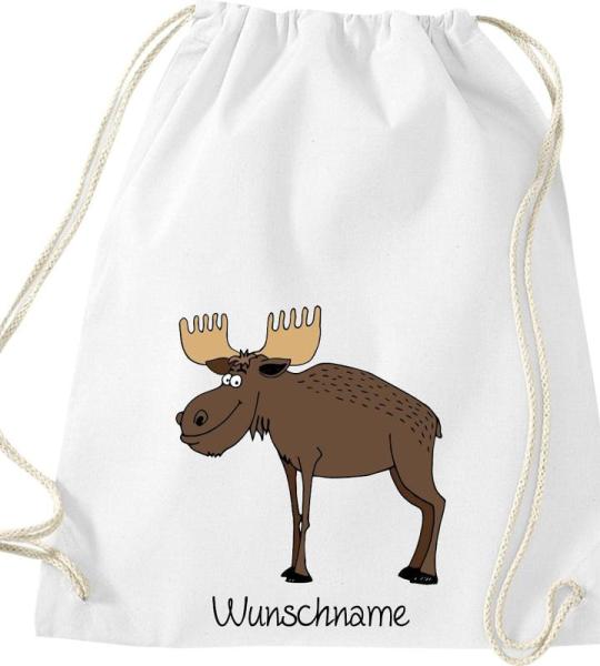ShirtInStyle Kinder Turnbeutel, lustige Tiere Elch Hirsch mit Wunschnamen, Kinder, Tiere Zoo Kindertag Beutel