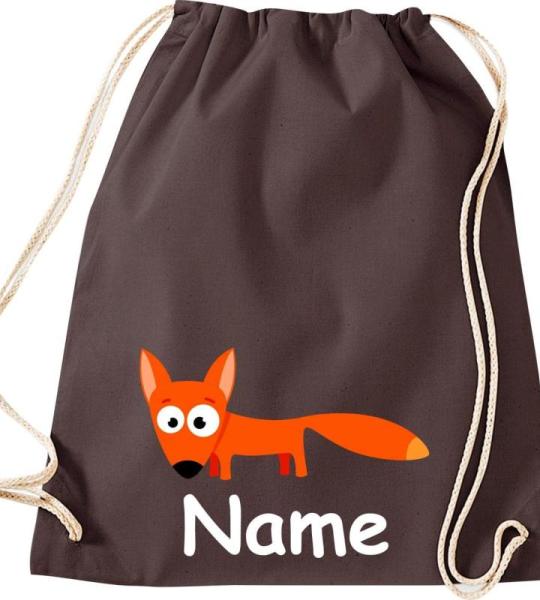 Shirtinstyle Gymtas, dierenvos met wensnaam, kinderen, stoffen tas, kinderrugzak, jute, gymtas,