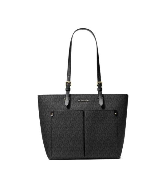 Jet Sest Travel Medium Double Pocket Tote Non-Leather Vegan (zwart), Zwarte Sig, Medium