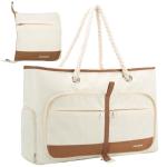Vinstatin Grote strandtas voor dames, lichte veelzijdige shopper met ritssluiting, waterdichte zwemtas, draagtas, saunatas, tote bag voor strand, reizen, familie, wit