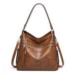 Sacmill Handtas voor dames, PU-leer, schoudertas, shopper, topgreep, draagtas, elegante schoudertas voor vrouwen, Khaki1023