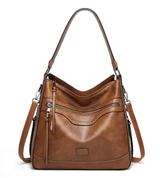 Sacmill Handtas voor dames, PU-leer, schoudertas, shopper, topgreep, draagtas, elegante schoudertas voor vrouwen, Khaki1023