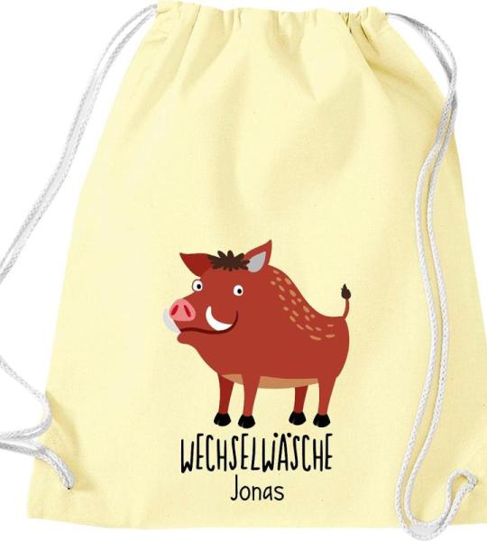 ShirtInStyle Kinder Turnbeutel, lustige Tiere Wildschwein, Wechselwäsche mit Wunschtext, Kinder, Tiere Zoo Kindertag Beutel