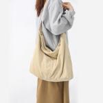 X SIM FITNESSX Unisex corduroy tas schoudertas grote dames shopper tas fashion stoffen tas voor dagelijks gebruik / kantoor / school / reizen, Kaki, Retro