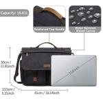 VASCHY Schoudertassen voor dames en heren, vintage, waterafstotend, gewaxt canvas, voor 14, 15,6, 17 inch, laptop, aktetas, schoudertas, laptoptas met gevoerde schouderriem