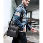 Hjkiopc Schoudertas heren schoudertas crossbody mobiele telefoon tas messenger bag heren tas shulder bag lederen borstzak, C-Zwart, Retro