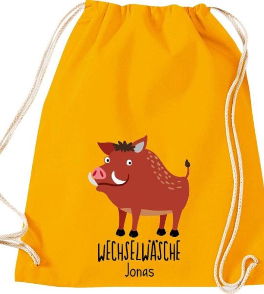ShirtInStyle Kinder Turnbeutel, lustige Tiere Wildschwein, Wechselwäsche mit Wunschtext, Kinder, Tiere Zoo Kindertag Beutel
