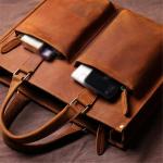 AMZOPDGS Vintage Man Handtas Aktetas Mannen Schouder Echt Lederen Tassen Bruin Zakelijke 14 Inch Laptoptas (Kleur: A, Maat: One Size) (A One Size)
