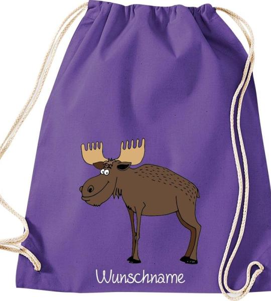 ShirtInStyle Kinder Turnbeutel, lustige Tiere Elch Hirsch mit Wunschnamen, Kinder, Tiere Zoo Kindertag Beutel