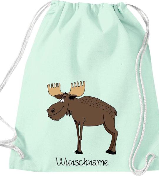 ShirtInStyle Kinder Turnbeutel, lustige Tiere Elch Hirsch mit Wunschnamen, Kinder, Tiere Zoo Kindertag Beutel