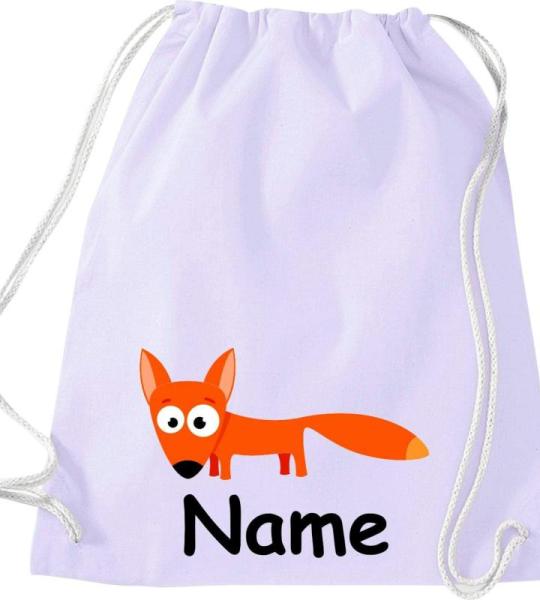 Shirtinstyle Gymtas, dierenvos met wensnaam, kinderen, stoffen tas, kinderrugzak, jute, gymtas,